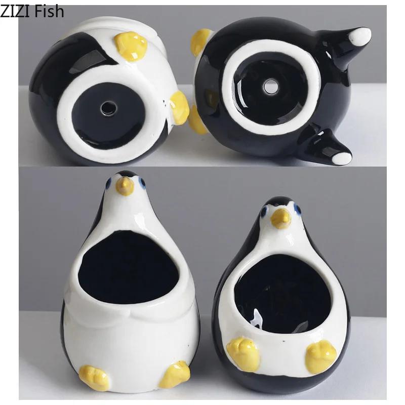 Painted Cartoon Penguin Ceramic Vase Small Plant Pots Table Decoration Flowers Arrangement Flower Vase Room Aesthetic Decor
