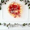 Christmas Snowman Wreath for Front Door Light Up Red/Blue Mesh Ribbon Candy Cane Wreath with Snowman Doll for Winter Home Wall Decor
