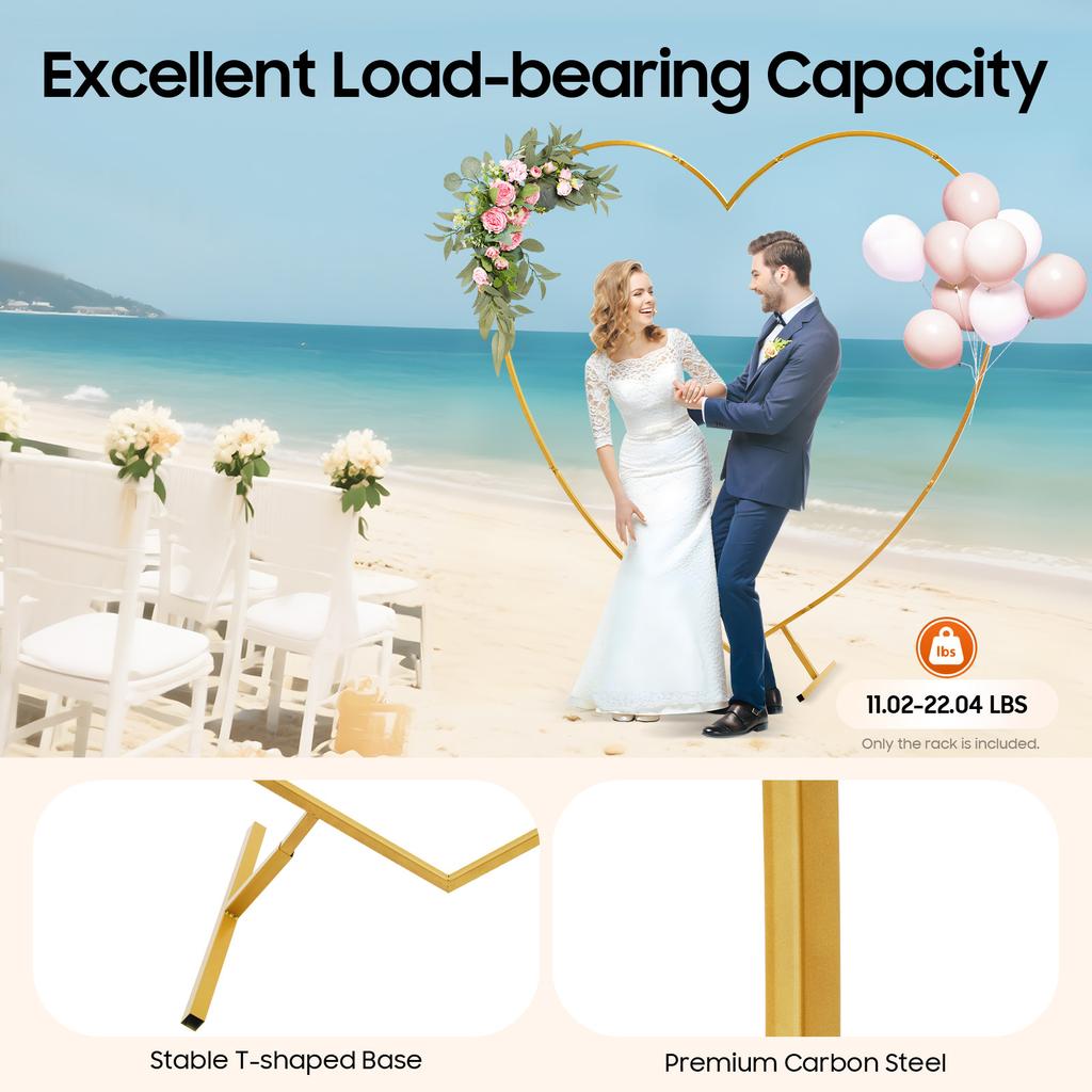 Gold Metal Wedding Heart Arch Stand, Heart Backdrop Stand, Love-Shaped Arch Rack Kit, Love Balloon Column Arch Frame with Base