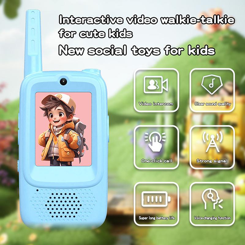 2Pcs Video Walkie Talkies For Kids Rechargeable With Screen Display And Voice Effects Long Range Outdoor Toys Birthday Gifts