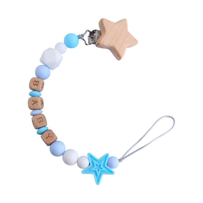 DIY Baby Personalized Name Leaf Pacifier Clips Holder Chain Teething Toys Gifts Wooden Ring Anti-drop Chains Babies