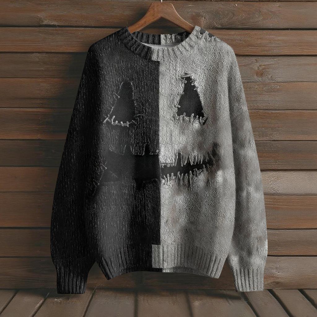Long Sleeve Pullover Sweaters For Women O Neck Casual Cute Printing Knit Oversized Sweater