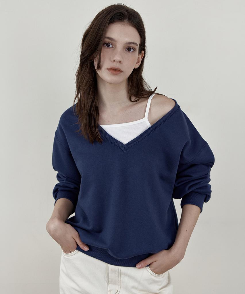 WEDNESDAYOASISFORWOMEN Deep V-Neck Sweatshirt_Navy(Wb6Tp49)