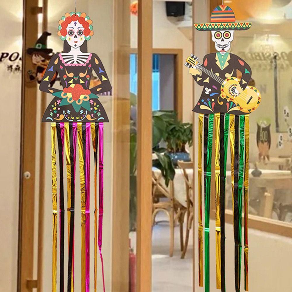 Bride Groom Skeleton Ghost Couple Hanging Flag Door Hanging Porch Halloween Outdoor Decoration Scary Paper