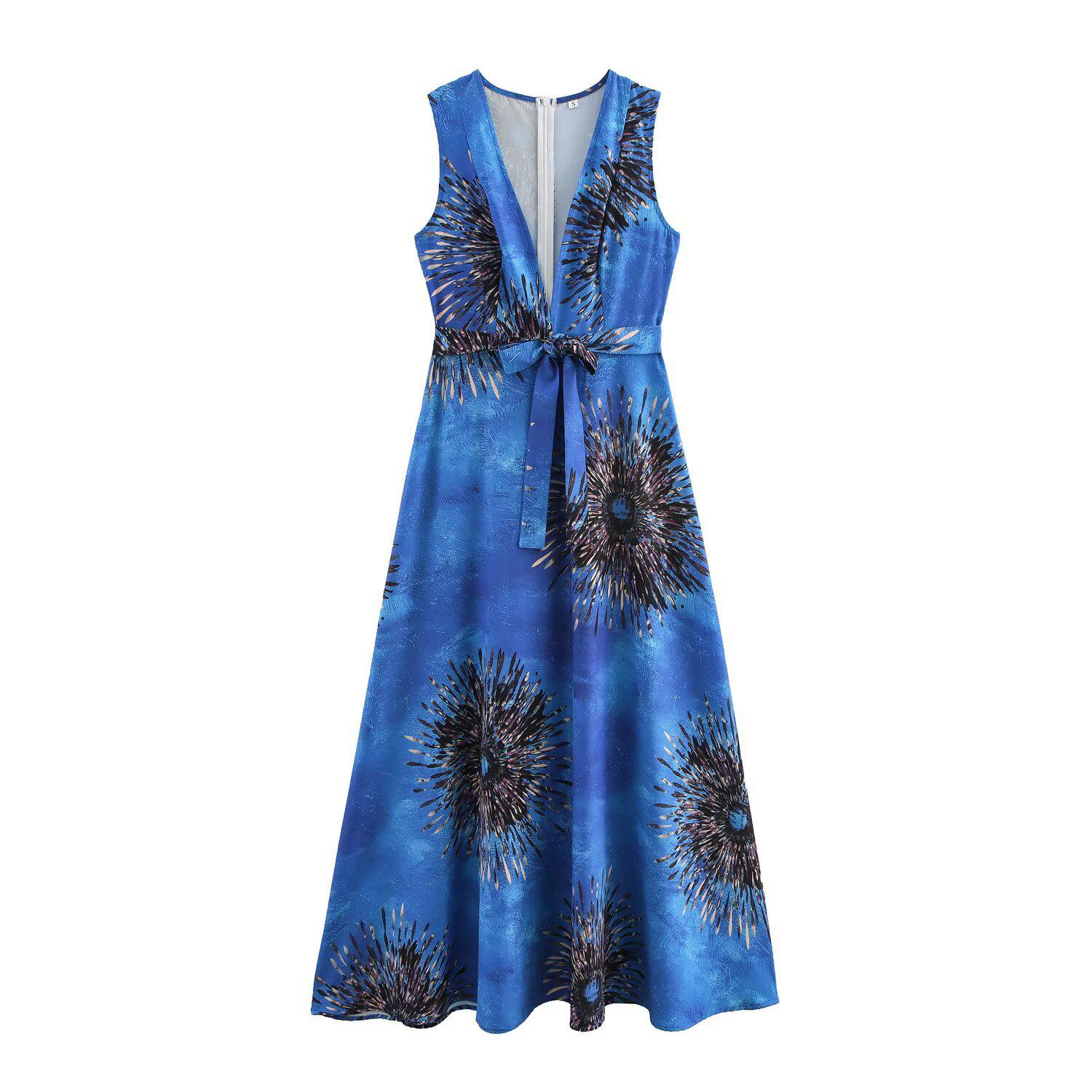 

Женское платье без рукавов с V-образным вырезом - Европейский и американский праздничный стиль, весна 2025 Large синий