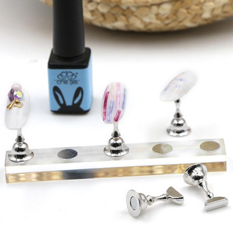 1Set False Nail Tips Practice Trainning Display Stand Holder Base Alloy Crystal Nail Art Polish Display Manicure Tools