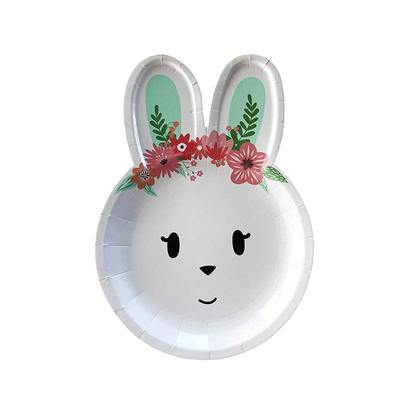 Happy Easter Disposable Tableware Cartoon Rabbit Bunny Shaped Plate Cup Birthday Party Baby Shower Decoration Kids Easter Favor