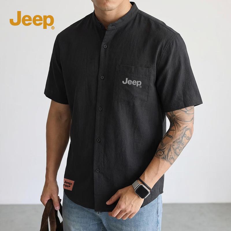 

Jeep Мужская ретро-рубашка с коротким рукавом и воротником- Henley, повседневная 3XL