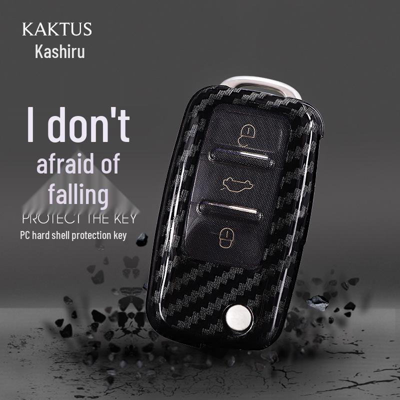 Kashiru Carbon Fiber Car Key Case for Volkswagen Sagitar, Lavida, Tiguan - Full Wrap Shell Cover