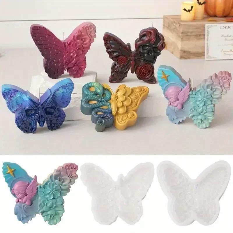 Diy Handmade Creative Flower DIY Halloween Butterfly Candle Mold Skull Snakehead Silicone Baking Molds Accessories Creative Gift