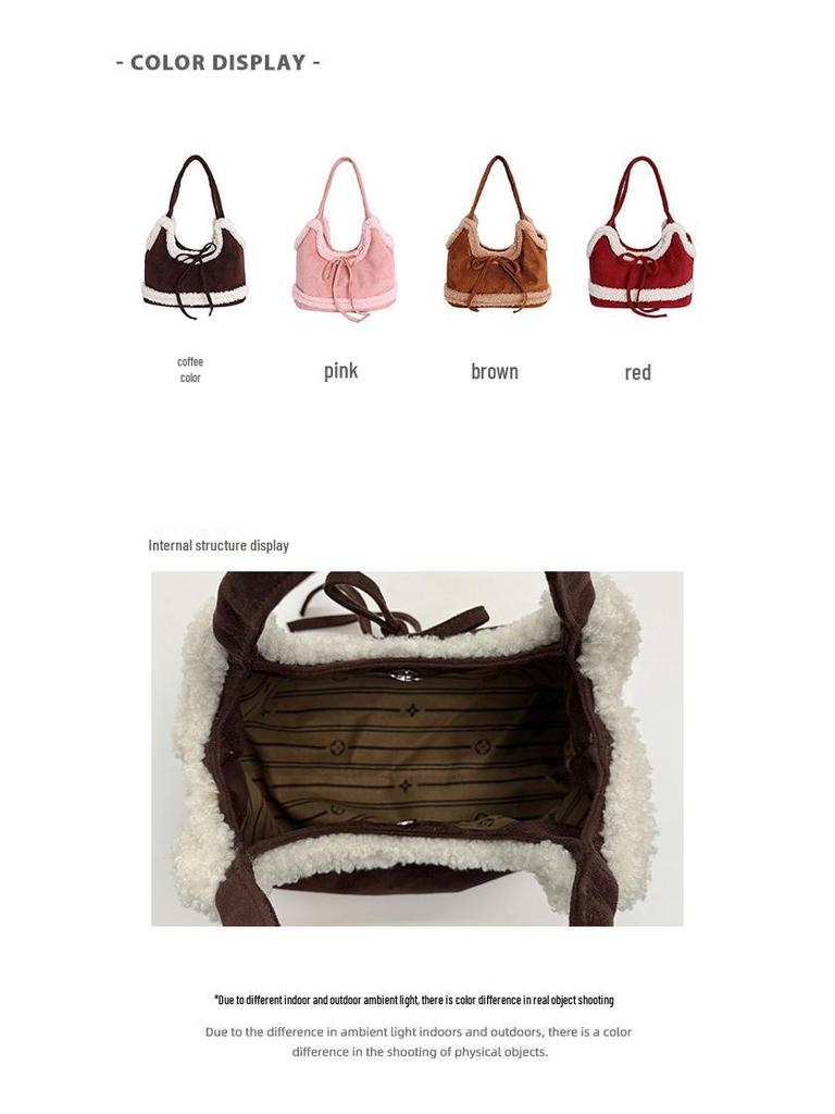 Niche Women's Lambswool Patchwork Bow Tote - Large Capacity Single Shoulder Bag 2025