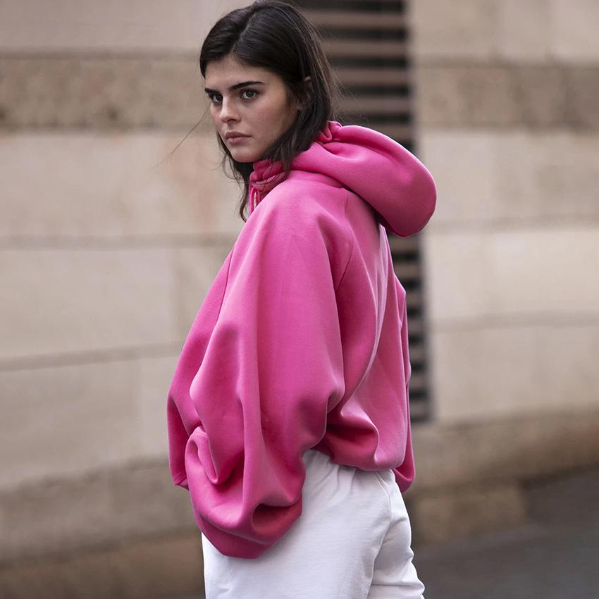 Autumn and Winter Sports Casual Fleece Hooded Sweater Women's Street Style Oversize Loose Long-sleeved Pullover Jacket