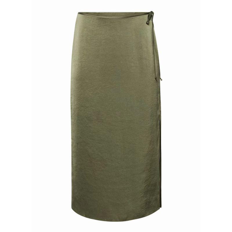 

Fashion Style Shoelace Satin Skirt High Waist Slit Straight Skirt Lace up Satin Split Skirt Army Green S