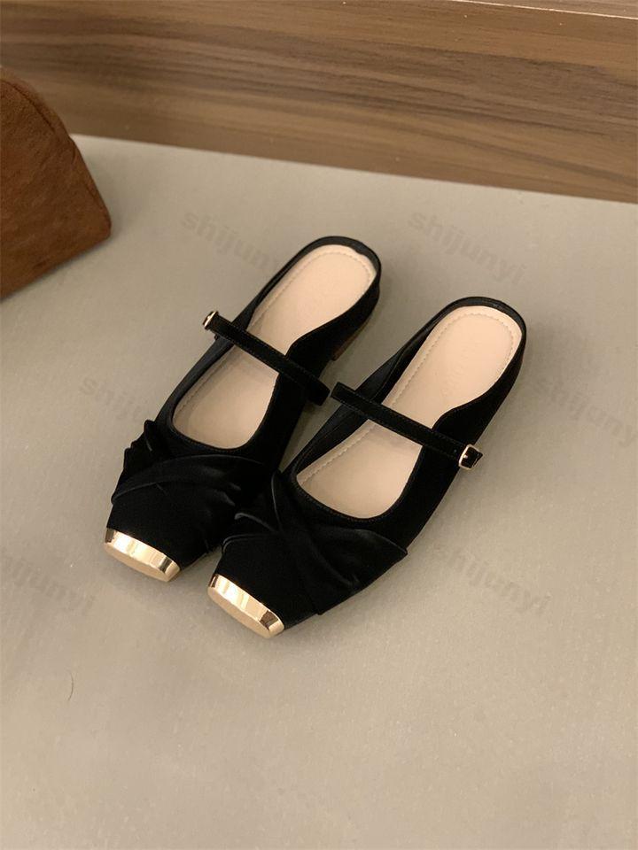 Fashion Elegant Square Head Flat Half Slippers for Women 2025 Spring Soft Sole Comfortable Mary Jane Shoes Shallow Mouth Fashion Sandals