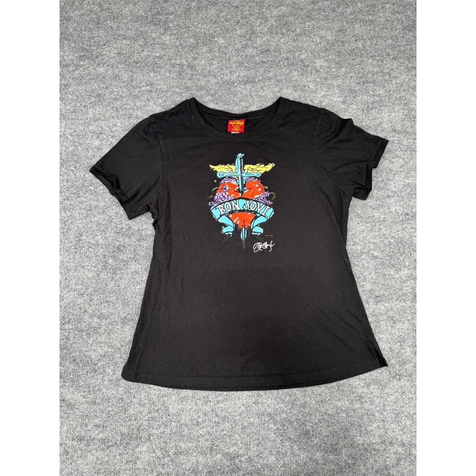 2008 Hard Rock Cafe Серия Signature Bon Jovi Размер L Черная Женская Хлопковая Футболка 100% Мужские Женские Футболки Топ 4XL