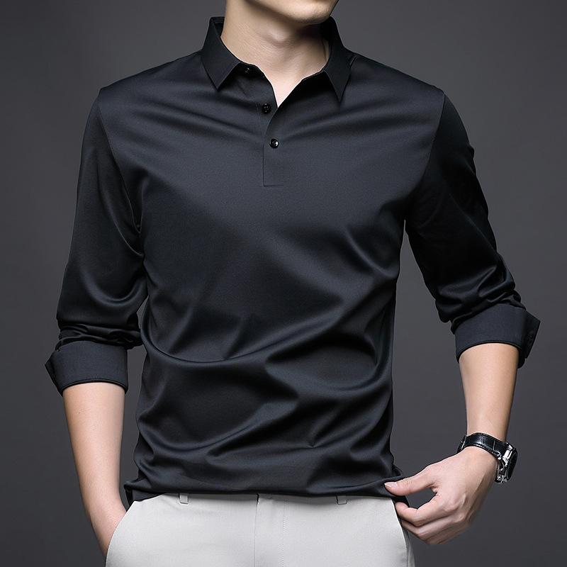 

Long Sleeve Men s Spring and Autumn Comfortable Fabric Dad Polo Shirt Lapel T-shirt New Fashion Casual Korean Style T-shirt 4XL