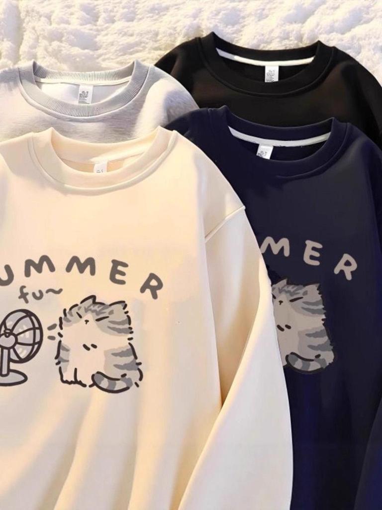 Jesień/Zima 2025 Bawełniana Bluza z Nadrukiem Kreskówkowym w Koreańskim Stylu dla Dziewczyn