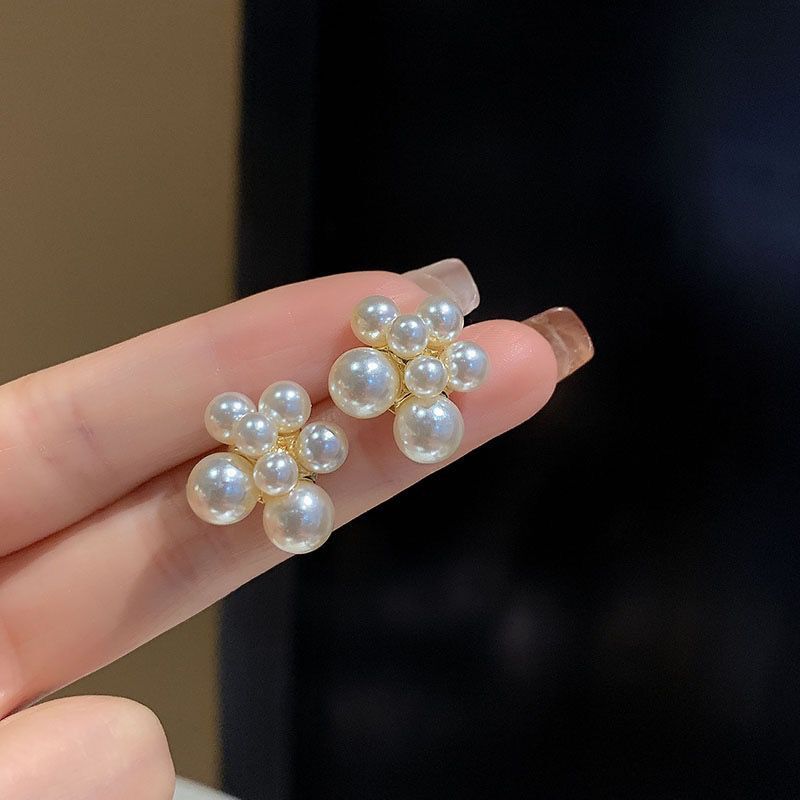 Imitation Pearl Flower Balloon Shaped Stud Earring for Women Korean Simple Geometry Jewelry Brincos Girl Gift