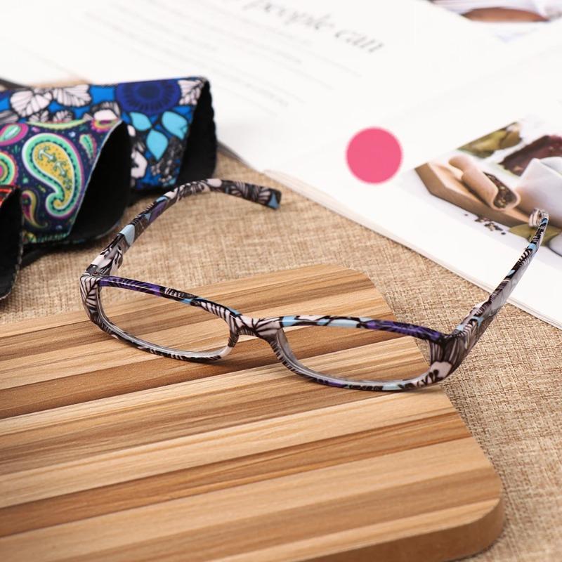 1PC New Fashion Women Reading Glasses Matching Pouch Ultra Light Resin Print Flower Magnifying Eyeglasses Vision Care