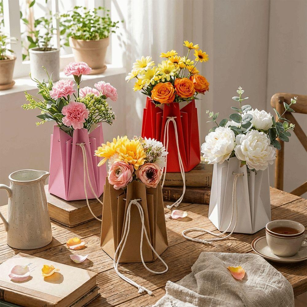 10Pcs Romantic Flower Packaging Box Hand-folded Rose Bouquet Bags Flower Gift Box  DIY Wedding