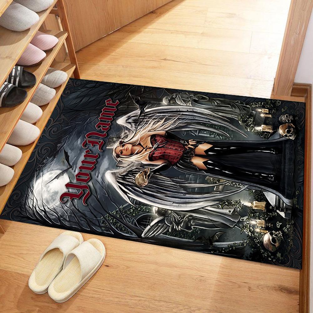 Gothic Illustrations Customizable Name Floor Rug Office Rug Design for Bedrooms Dining Room Entryway Outdoor Antislip Carpet Decorate Offices