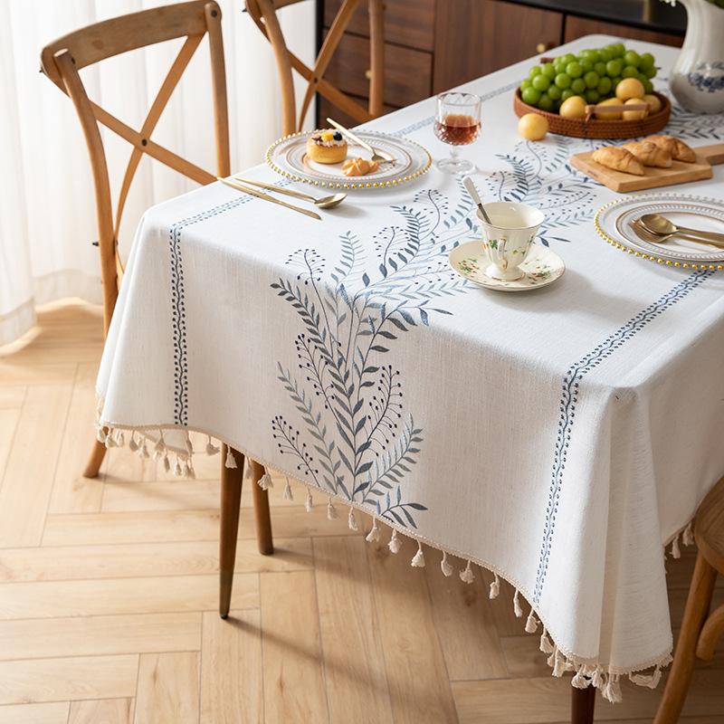 Embroidery Tablecloths Dust Proof Table Cover, Embroidery Flower Tassels Pattern Table Cloths,For Dinning Party Wedding Decor