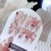 Pink Fake Nails with Rhinestone Decor Sweet & Charming Reusable False Nails for Shopping Traveling Dating