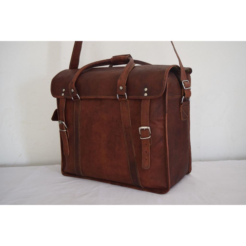 Vintage Leer Reisbagage Koffer Overnachting Weekend Duffel Laptop Tas Nieuw