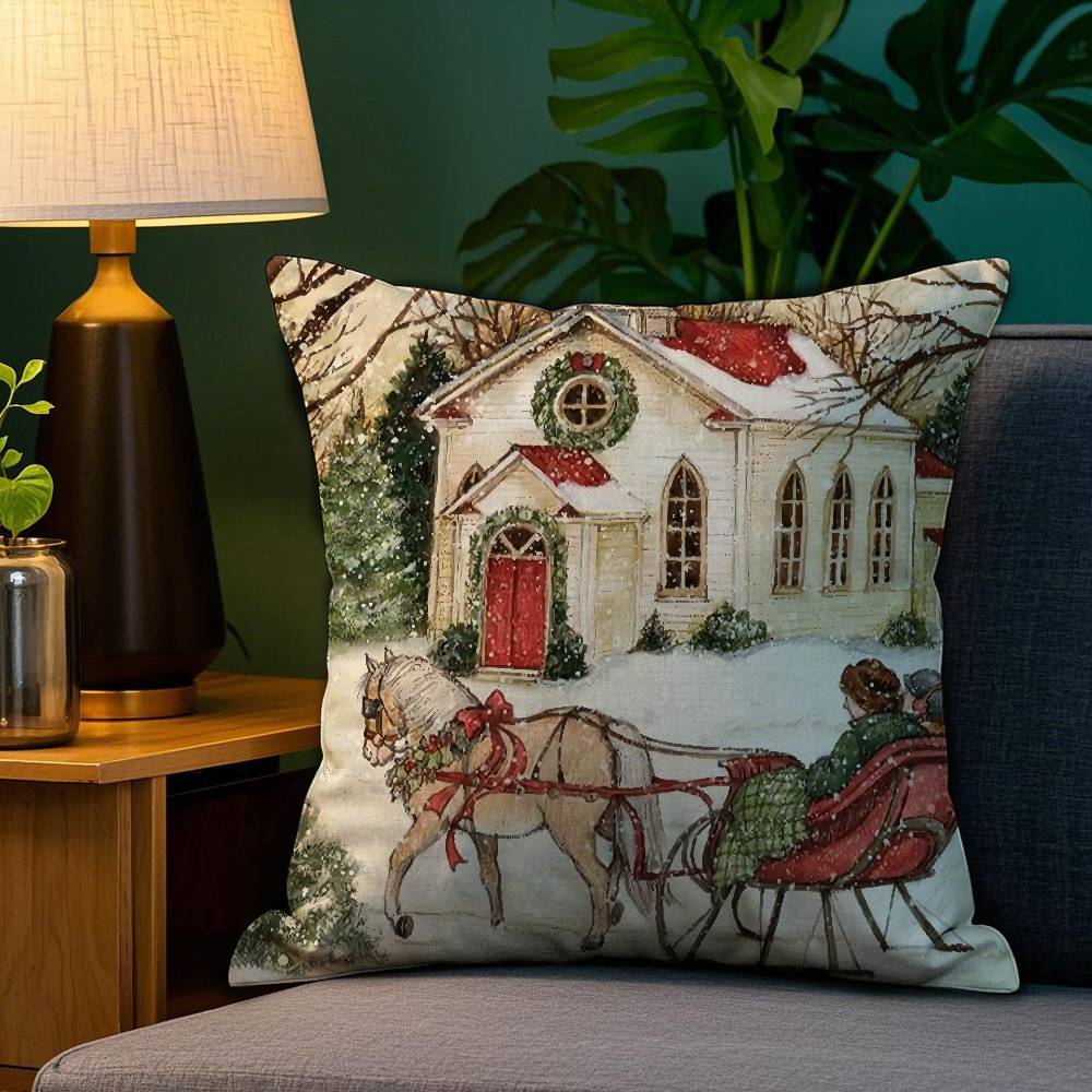 

Christmas Red Candle Pillow Case Plush Fabric Soft Double Sided Print Sofa Cushion Cover Throw Pillow Covers 30x30cm