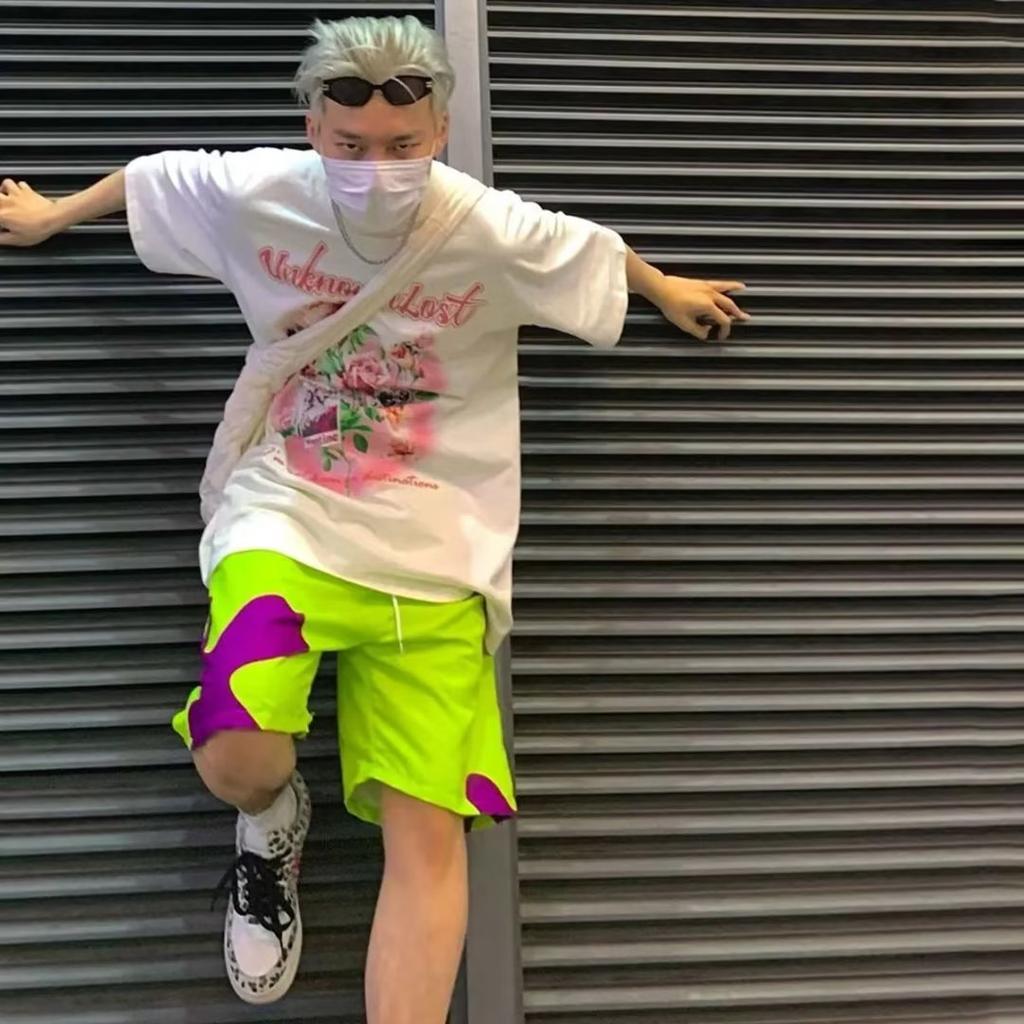 American Vibe Style Cartoon Loose Casual Shorts Men's High Street Drawstring Elastic Straight Five-point Pants