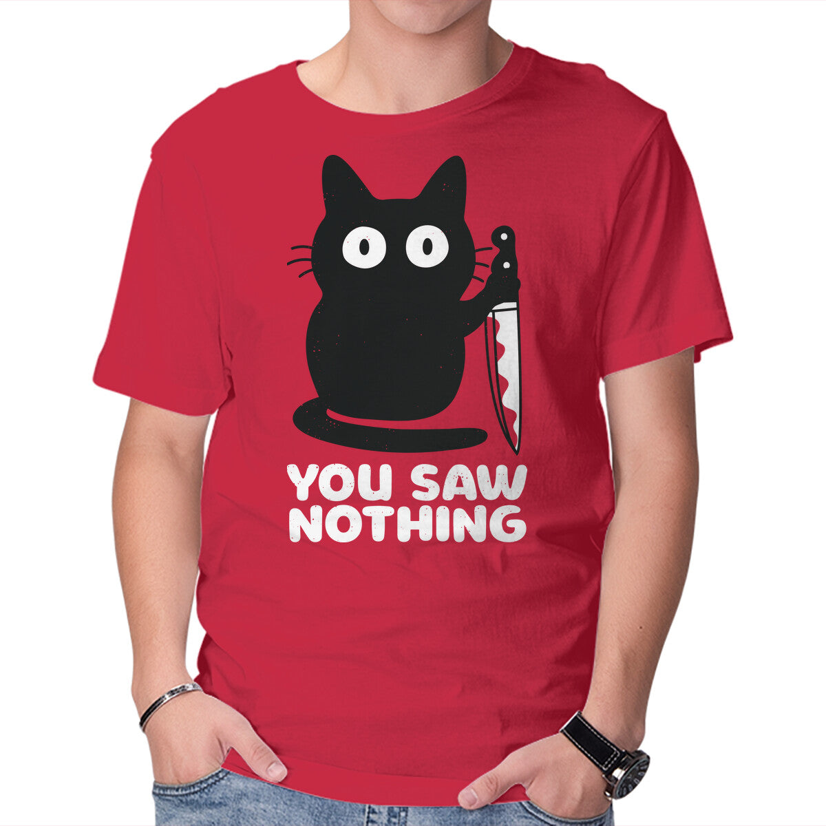 Unisex Crew Neck T-Shirt Saw Nothing Graphic Short Sleeve Casual Tee L