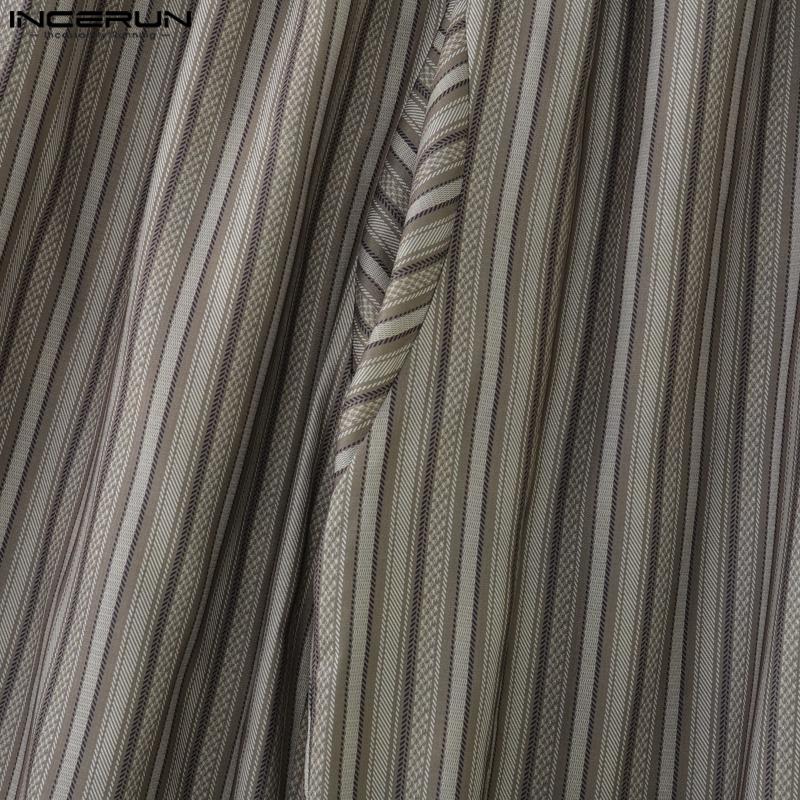 INCERUN Vintage Men Elastic Waist Striped Casual Loose Long Wide Legs Pants