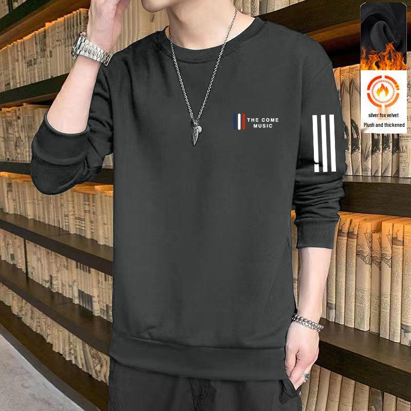 Men’s Casual Fleece-Lined Round Neck Sweatshirt - Autumn/Winter Long Sleeve Pullover
