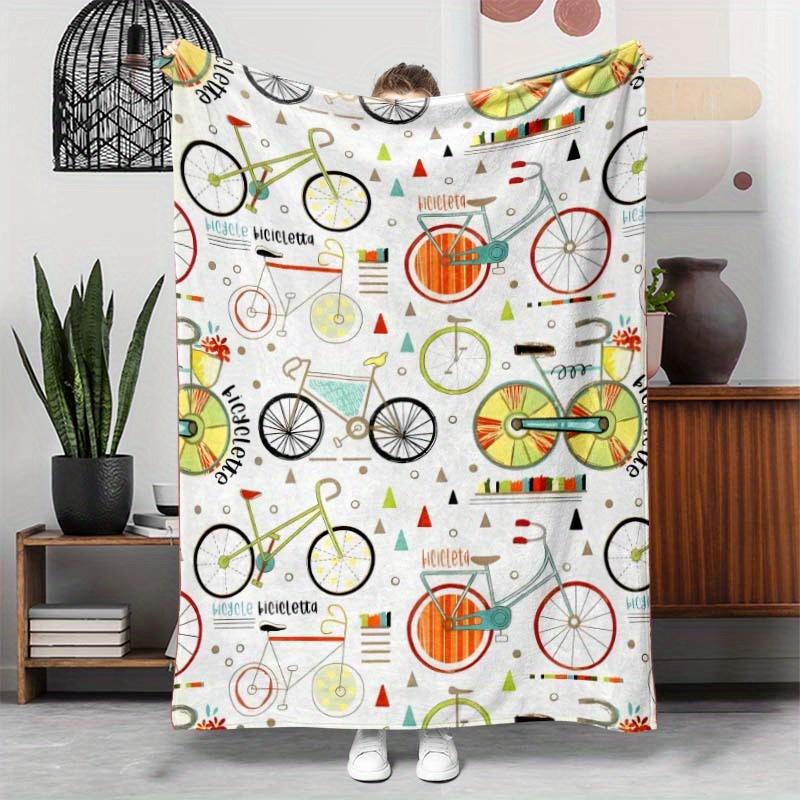 1pc Bicycle-Themed Flannel Blanket - Soft and Lightweight with a Subtle Bicycle Pattern, All-Season Sofa Bed Blanket, Suitable as a Housewarming Gift