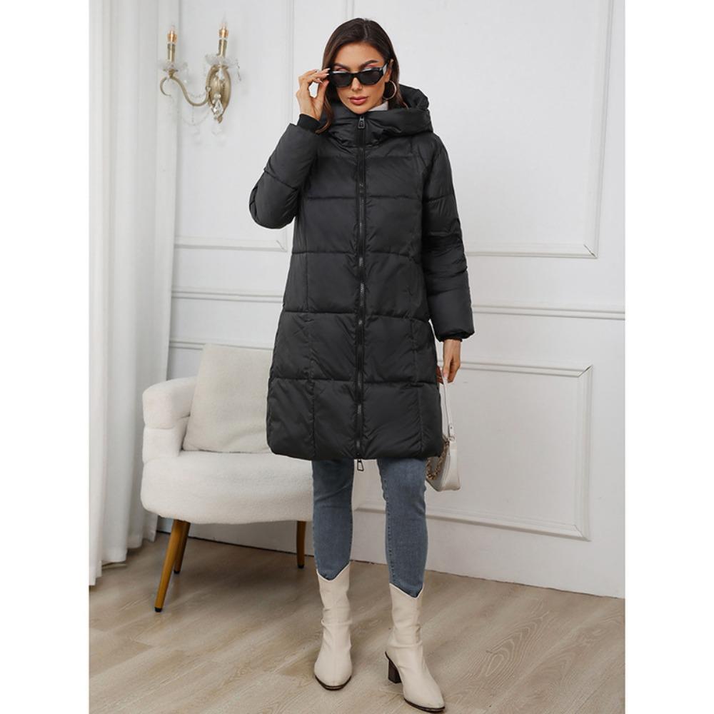 Autumn and winter new medium and long models, thickened and upgraded large size fashion casual hooded solid color cotton jacket women