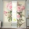 Rosa Rose Vintage Tüll Fenstervorhang für Wohnzimmer Moderner transparenter Vorhang für Schlafzimmer Küche Vorhänge individuell