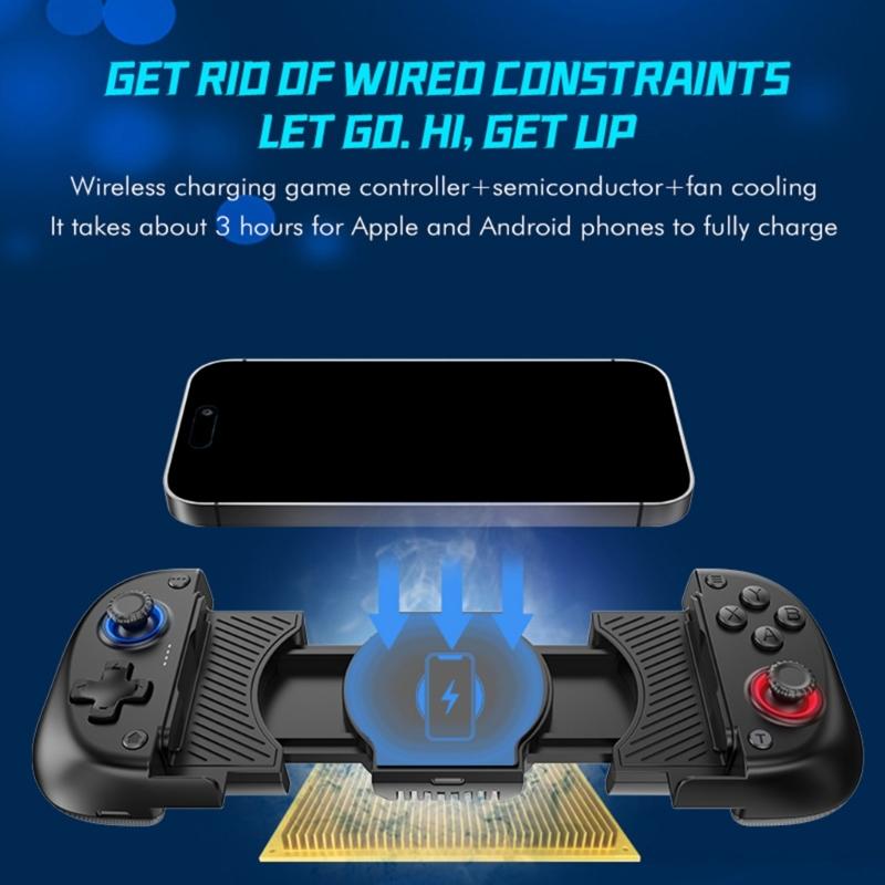 Stretchable Game Controller Wireless Charging Hall Effect Joystick Bluetooth-compatible Phone Gamepad with Cooling Fan
