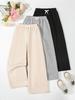 Girls' 3-Piece Wide-Leg Velvet Pants Set with Bow Waistband - Multiple Plain Colors Available