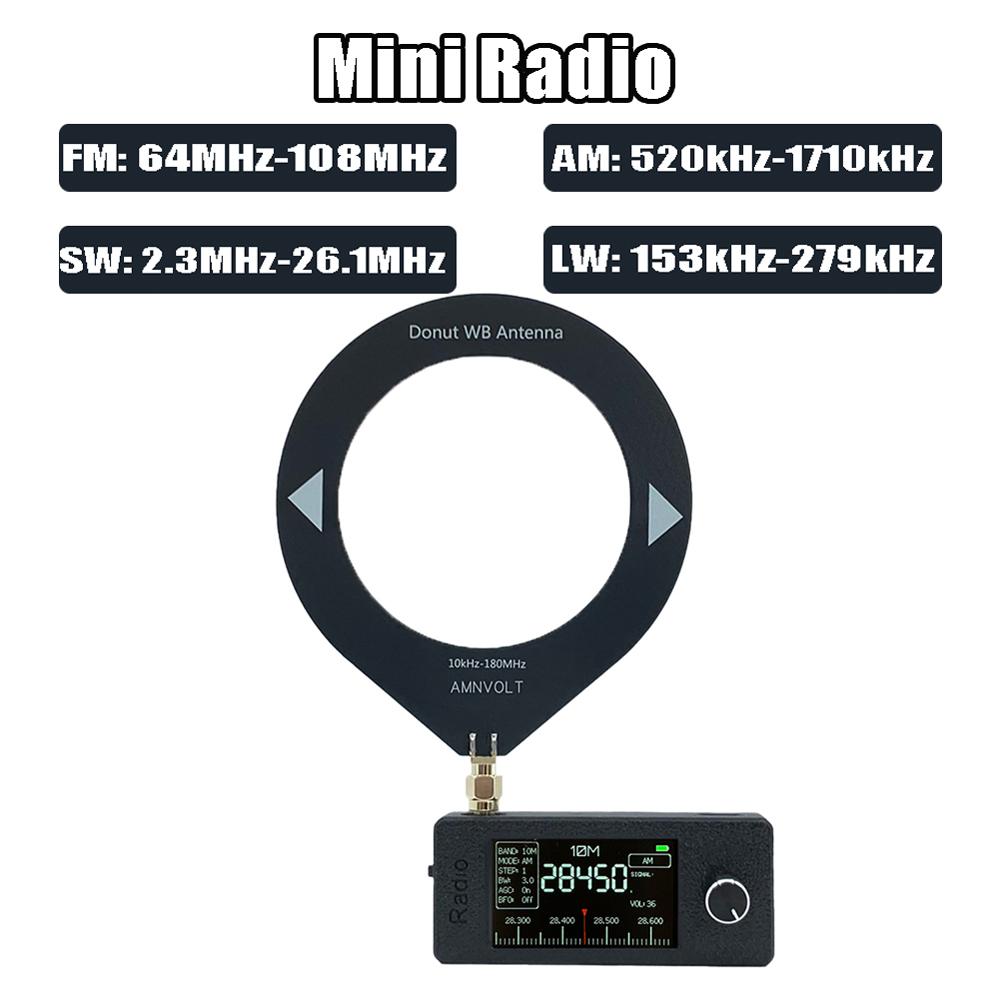 Mini Radio SI4732 0.5-108mhz Portable Radio LSB USB AM FM Pocket 1.9inch IPS Screen All Band Radio Receiver with Ring Antenna