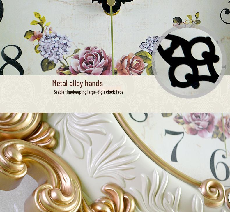 European Retro Pastoral Quartz Wall Clock for Living Room - Simple Creative Design