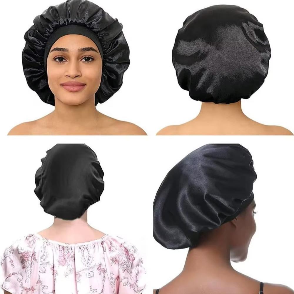1pc Women's Solid Color Satin Wide-Brimmed Shower Cap, Suitable for Daily Use Silk Bonnet Satin Bonnet