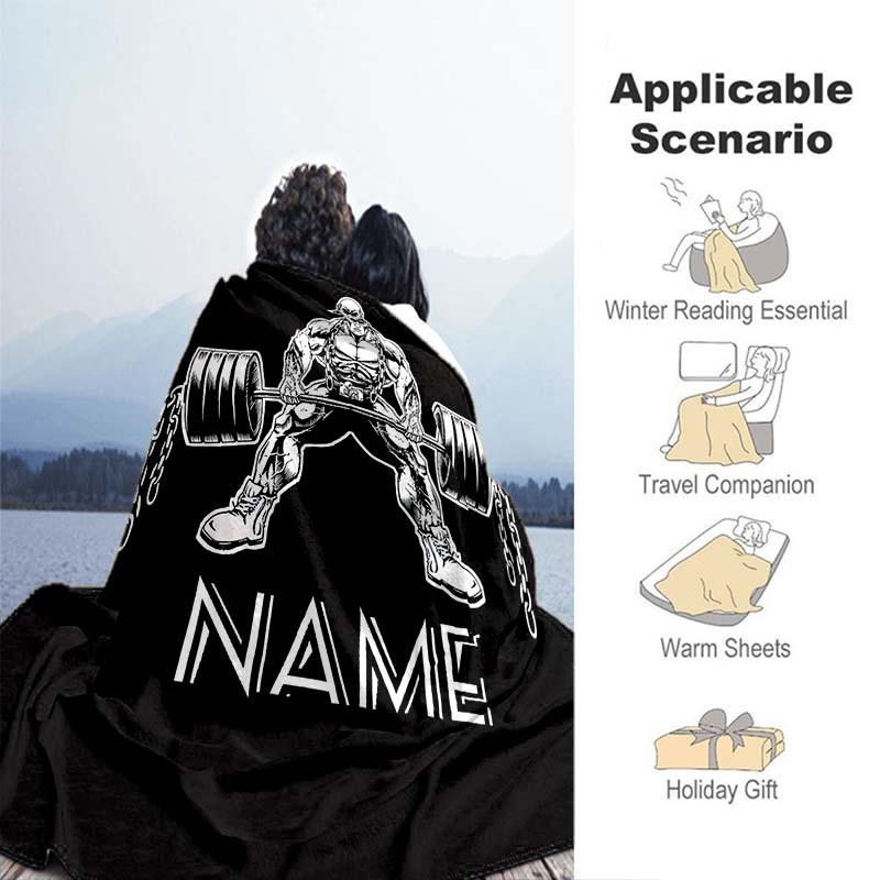 Muscular Man Lifting Weights Customize Your Name Blanket Warm Comfortable Soft Blanket For Chair Office Sofa Bed Sofa Office Camping Suitable For
