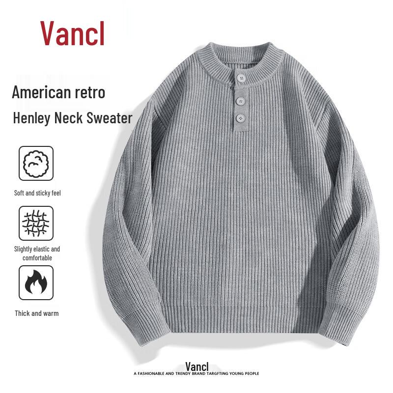 VANCL Men's American Retro Henley Neck Knitted Sweater