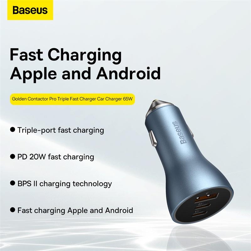 Baseus Golden Contactor Pro Triple Fast Charger 65W Dual Type-C + USB Car Charger