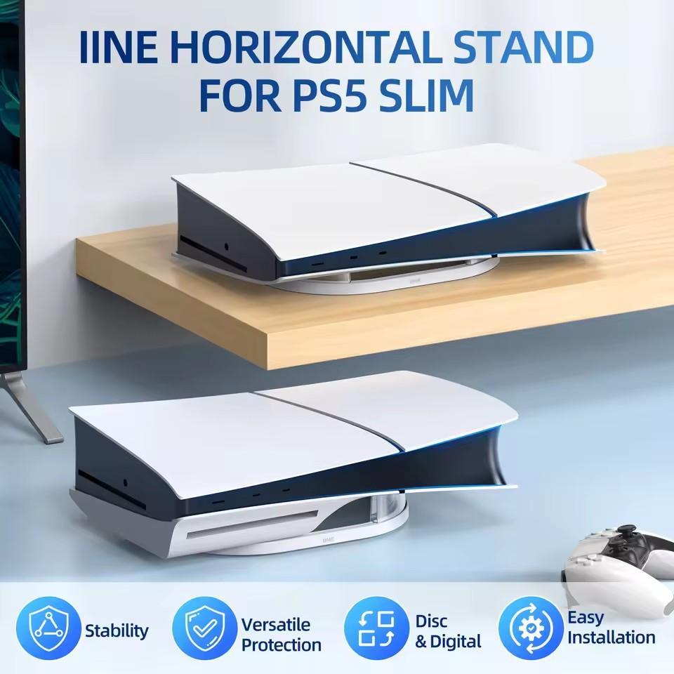 Horizontal Stand Compatible for Sony PS5 Slim Console for Disc&Digital Edition Easy Installation Anti-Slip Anti-Drop Dock