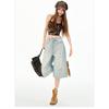 American Retro Cargo Denim Pants Women Fashion Casual Wide Leg Capri Jeans Summer Simple All Match Baggy Jeans