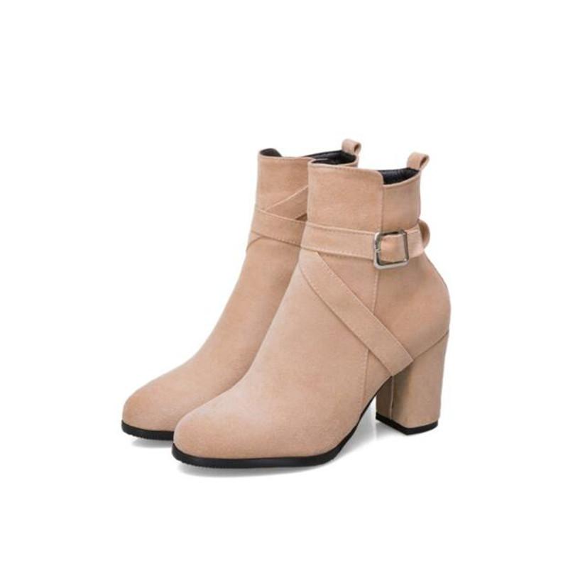 Elegant Women's Chunky High Heel Ankle Boots Autumn Winter Fashion Suede Side Zipper Female Short Boots Party Shoes Size 34-43