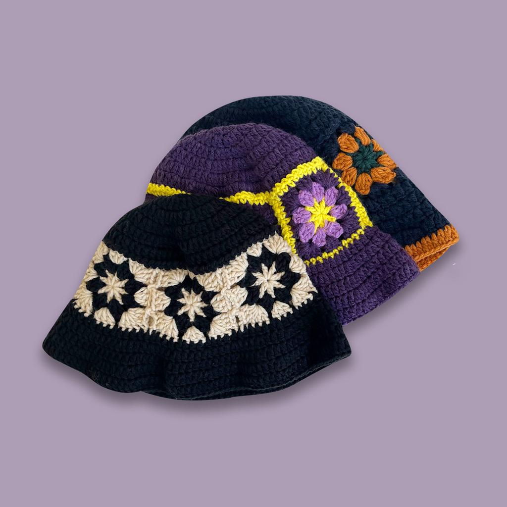 Summer Sunproof Crochet Bucket Hat Ladies Spring Commute Camping Fisherman Cap with Flower Pattern for Girlfriend