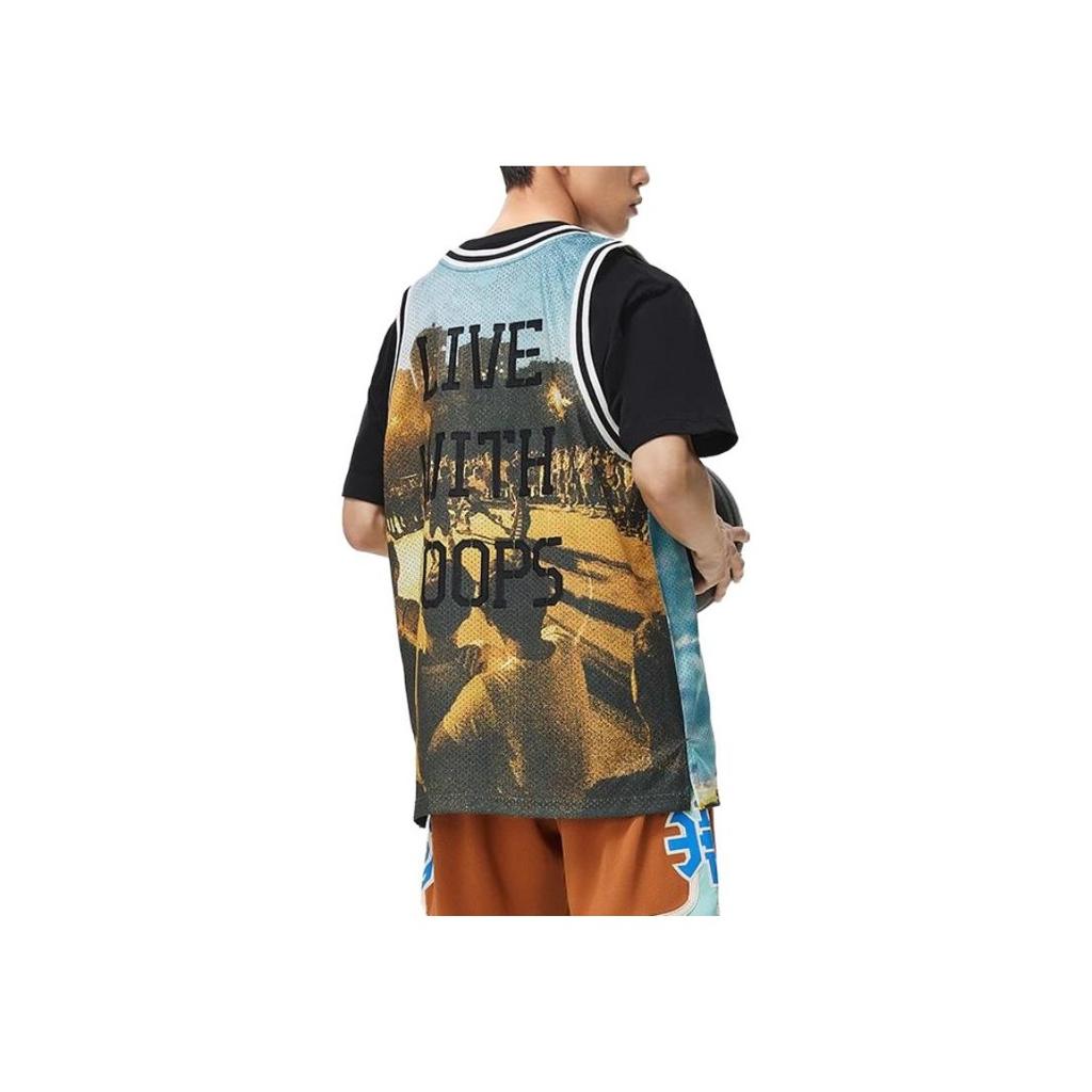 Li Ning Bad Five Letter Print Sleeveless Basketball Jersey Men jersey Blue AAYT041-1