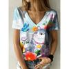 Women's Summer Casual V-neck Short-sleeved T-shirt, with Fashionable 3D Print, Suitable for Outings or At Home